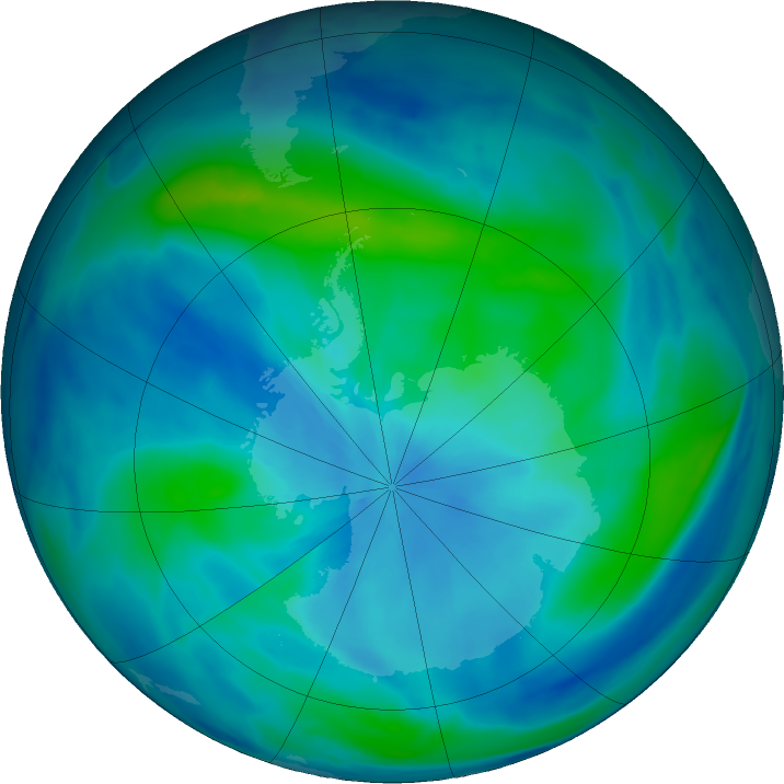 Antarctic ozone map for 15 March 2023